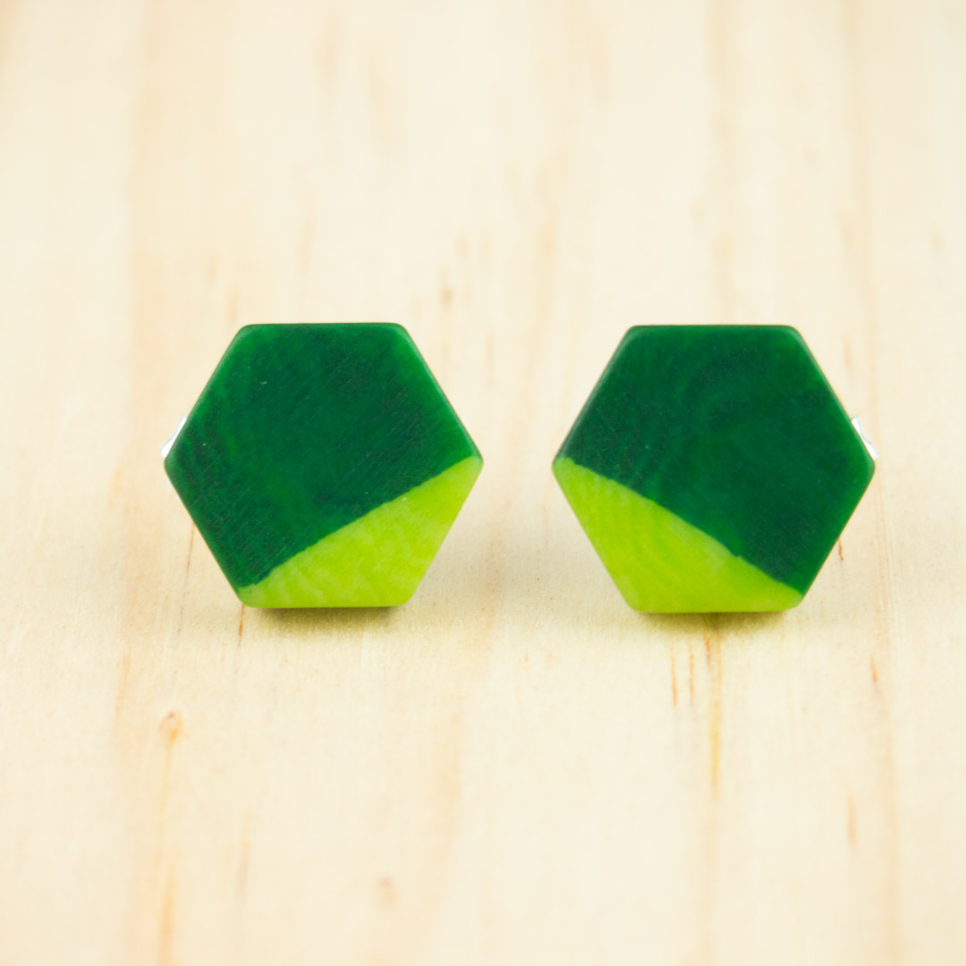 Boucles d′oreilles en ivoire végétal et argent 925 Hexa-Bi faites main | Vert - Vert clair