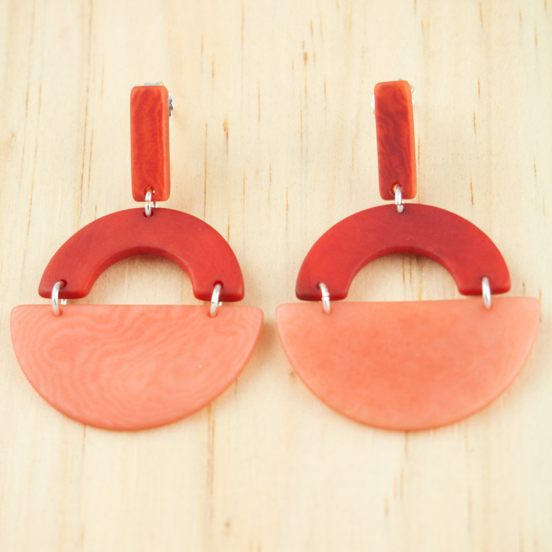 Boucles d′oreilles en ivoire végétal et argent 925 Trio-Pen faites main | Rouges