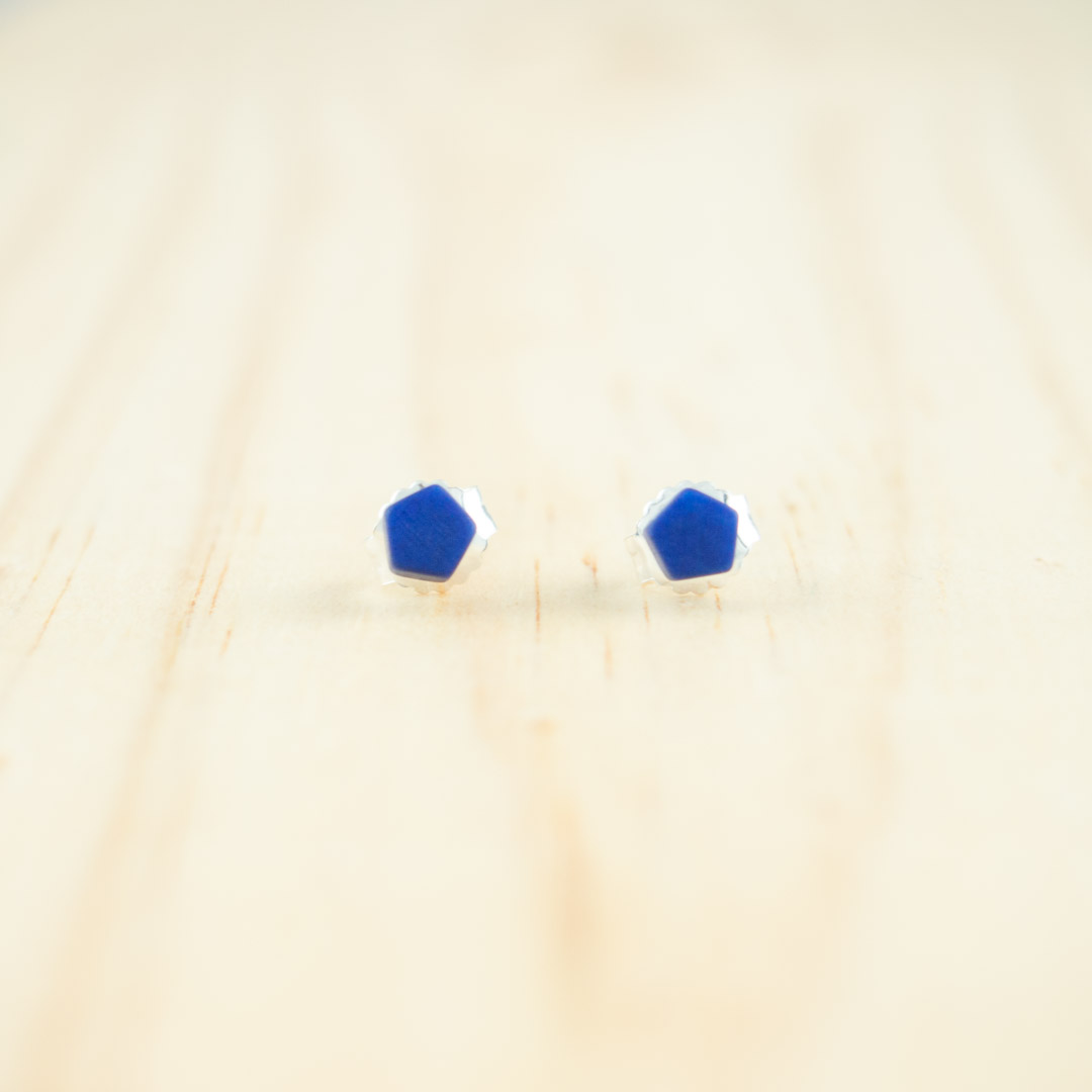 Boucles d′oreilles puces en ivoire végétal et argent 925 Coletoile faites main | Bleues
