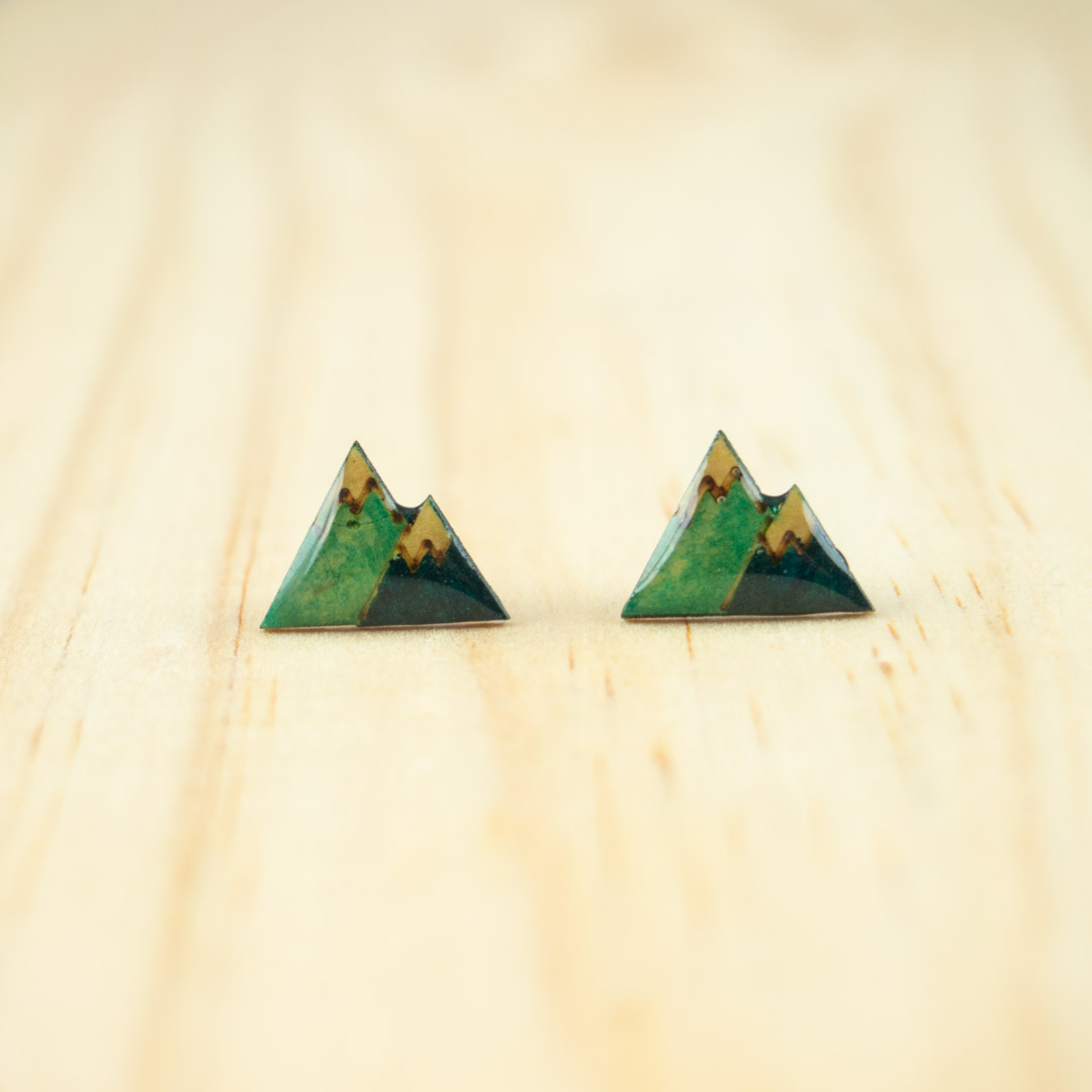 Boucles d′oreilles puces montagnes en Calebasse séchée faites main | Vert - Bleu
