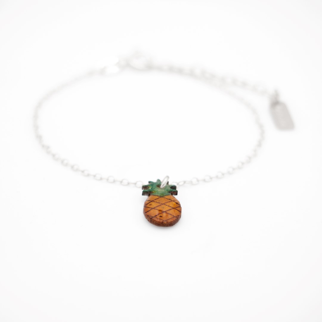 Bracelet fin en calebasse séchée et chaîne argent 925 | Ananas