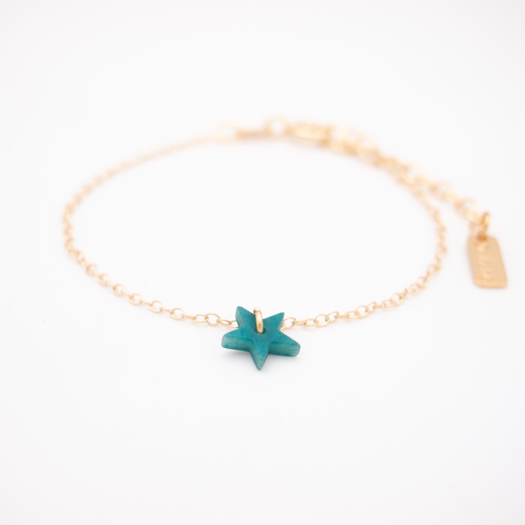 Bracelet en ivoire végétal plaqué or 24k étoile turquoise