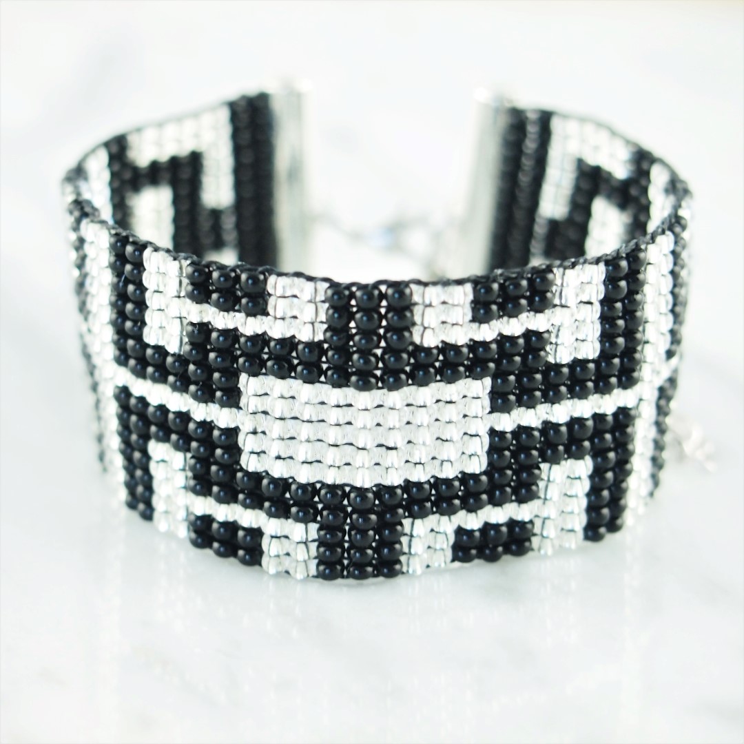 Bracelet perles Bramita Silver Labyrinthe fait main | Noir - Argent