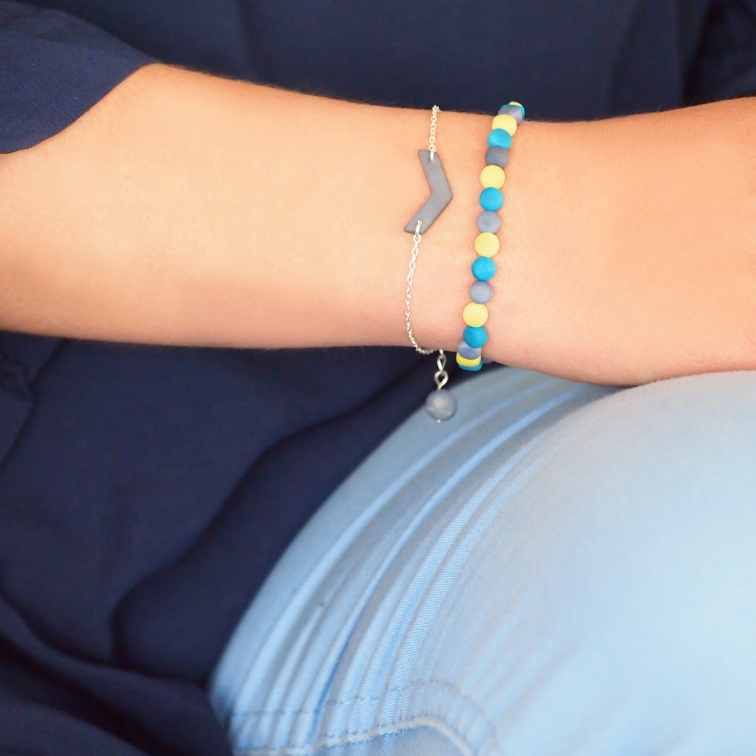 Bracelet en ivoire végétal Milano Bi fait main | Bleu - Citron
