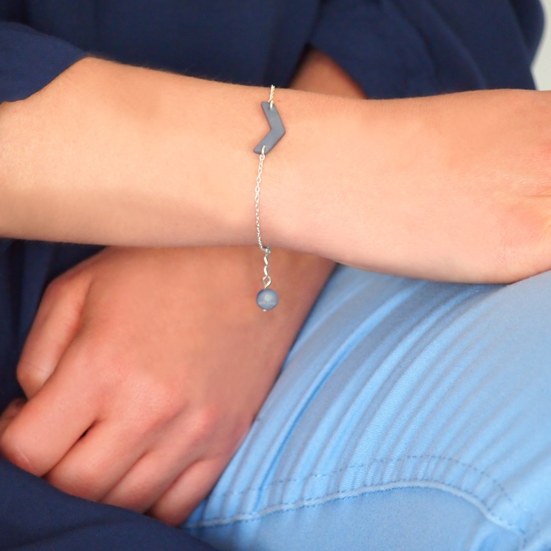 Bracelet en ivoire végétal Rubi Fle fait main | Bleu clair - Argent 925