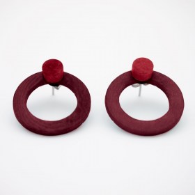 Boucles d′oreilles devant derrière en ivoire végétal Duo-Cer faites main | Rouges - Bordeaux