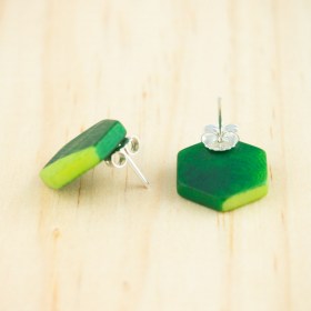 Boucles d′oreilles en ivoire végétal et argent 925 Hexa-Bi faites main | Vert - Vert clair