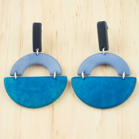 Boucles d’oreilles en ivoire végétal et argent 925 Trio-Pen faites main | Bleues