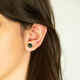 Boucles d′oreilles puces 8mm en Calebasse séchée faites main rondes | Inter : Turquoise - Noir - Jaune