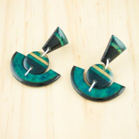 Boucles d′oreilles en Calebasse séchée et argent 925 Cari-Trio-Pun faites main |  Bleu - Beige- Turquoise