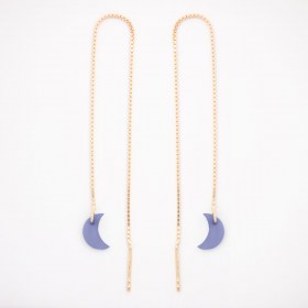 Boucles d’oreilles chaîne traversante Lune en ivoire végétal et argent 925 plaqué or 24k | Bleue Claire