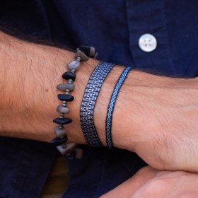 Bracelet homme en ivoire végétal Rok fait main | Bleu - Gris
