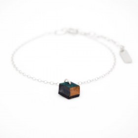 Bracelet fin en calebasse séchée et chaîne plaquée or 24k | Hexagone Cube - Noir -Canard-Moutarde